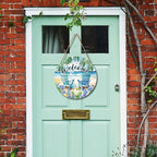Welcome Summer Sea Chair Front Door SignFlower Wall Hanging Round Door Hanger Farmhouse Coastal Beach Wooden Wreath for Front Door Hello Summer Outdoor Outside Porch Decor 12"X12"