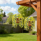 Fake Artificial Hanging Flowers for Outdoor, 8 PCS Silk Morning Glory Faux Flowers with Eucalyptus Leaves,Realistic Hanging Plants for Wedding Home Office Garden Decor