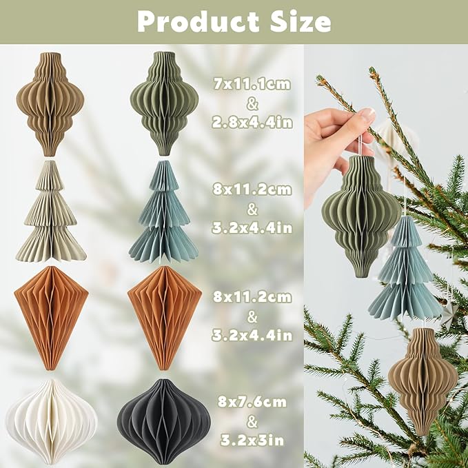 EASY JOY Christmas Party Decorations - 8 PCS Hanging Honeycomb Paper Ornaments Vintage Christmas Tree Decorations Paper Honeycomb Decor for Xmas, New Years Party, Ceilings, Home Decor