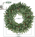 Olive Eucalyptus Wreaths for Front Door 22 Inch, Artificial Waterproof Green Olive Branch Wreath with Berry for Home Outdoor Indoor Farmhouse Window Spring Summer All Seasons