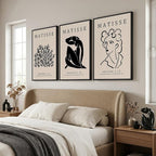 Framed Matisse Canvas Wall Art for Living Room, Set of 3 Abstract Black and White Minimalist Botanical Prints for Walls, Modern Aesthetic Pictures for Bedroom, Dining Room, Hallway and Office, Total Size 30x60