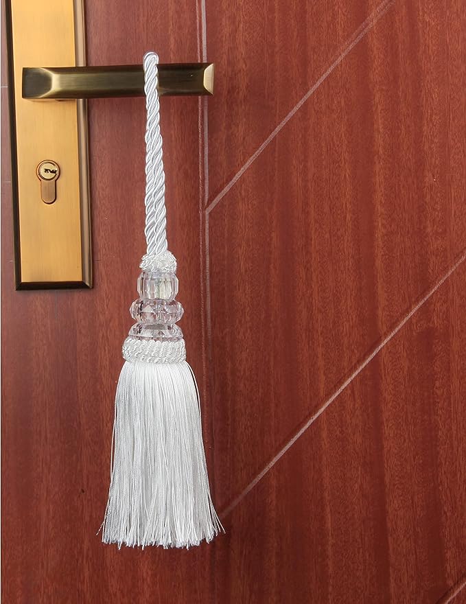 2 Pack Gold and Silver Tassel Key Tassel with Loops, Large Handmade Tassel Craft, DIY Accessories for Home Decoration (White, 2)
