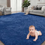 8x10 Area Rugs for Living Room Bedroom: Ultra Soft Fluffy Shag Rug Upgrade Non-Slip Non-Shedding Large Fuzzy Plush Carpet Indoor Floor Carpets for Kids Room Playroom Nursery Dorms Home Decor Blue