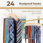 Tie Rack Hanger for Closet: Ohuhu 2 Packs 24 Folding Hooks Tie Hangers for Men Wooden Tie Holder Organizer Space Saving Necktie Storage 360 Degree Rotating Ties Belts Scarves Tank Tops-Burlywood