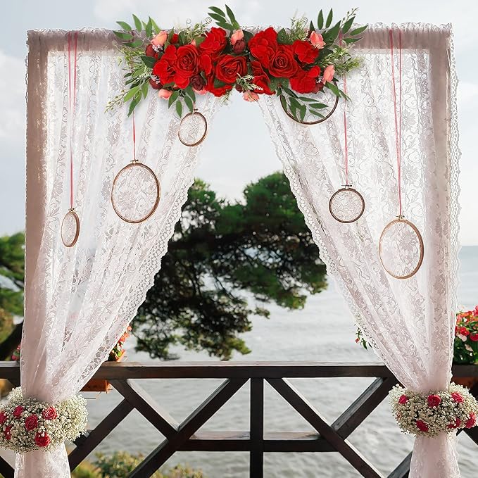 TITA-DONG 25.6inch Artificial Rose Peony Flower Swag, Front Door Peony Floral Arch Garland Swag Hydrangeas Eucalyptus Leaves Wreath for Wedding Arch Front Door House Wall Decoration(red)