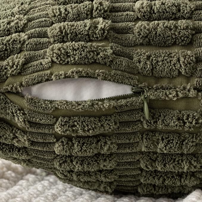 MIULEE Pack of 2 Spring Corduroy Decorative Throw Pillow Covers 20x20 Inch Soft Boho Striped Pillow Covers Modern Farmhouse Home Decor for Summer Sofa Living Room Couch Bed Olive Green