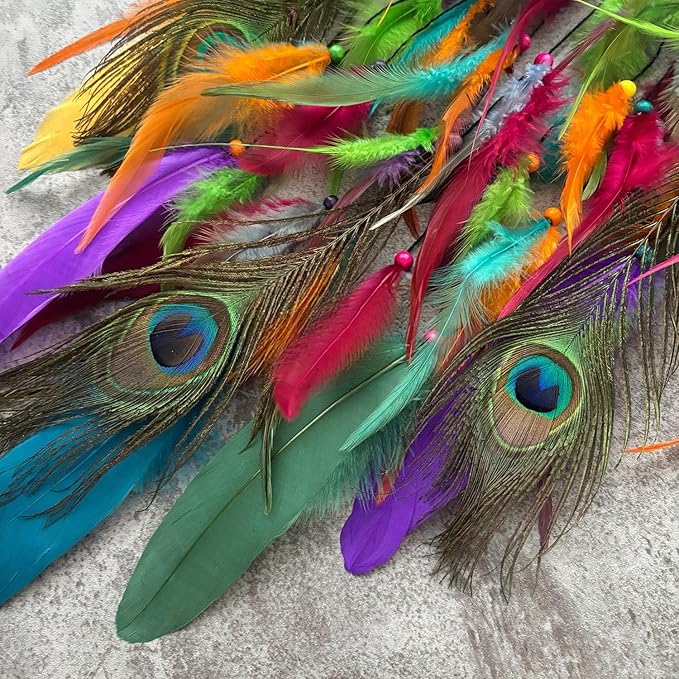 Dream Catcher Wall Hanging Decor for Bedroom Aesthetic, Handmade Traditional Wall Art with Feathers for Living Room, Nursery, Good Vibes Gift for Women,Girls,Home Decoration Wedding Party (Peacock)