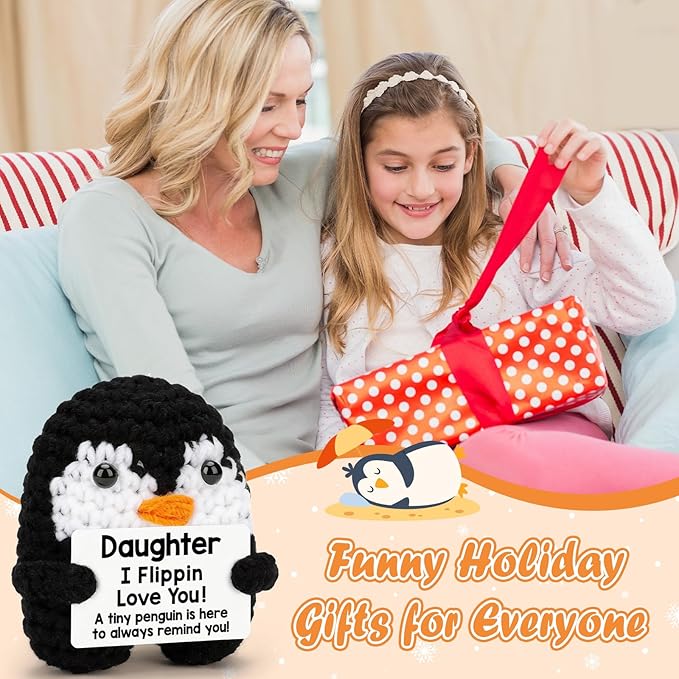 Belatelove Daughter Gifts from Mom Dad, Handmade Crochet Penguin Birthday Mother's Day for Daughter, Funny I Love You Gift for Year Old Girl Kid Daughter Adult Teen Small Easter Decor