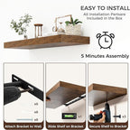Venusmiles Floating Shelves for Wall, 40" W x 12" D x 2" H, 1 Pack of Long Wall Mounted Engineered Wood Shelves with Invisible Brackets for Living Room, Bedroom, Bathroom, Kitchen Decor, Brown