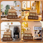 Moucuny 4 Pcs Farmhouse Coffee Bar Signs Decor Wooden Cup Rise & Shine It's Coffee Time Rustic Wood Cafe Sign Gift for Home Kitchen Tabletop Decor