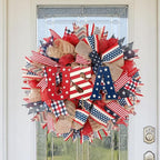 24Inch 4th of July Wreath, Patriotic Burlap Wreath for Front Door,Stripe and Stars Wreaths for USA 250th Anniversary, Memorial Day American Flag Printed Decorations for Outdoor (Wreath-2)