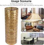 Fockety Metal Umbrella Holder, Round Proof Umbrella Storage Organizer Hollow Copper Pattern Umbrella Organizer Bin Umbrella Stand Rack for Home Entryway Hotel Office Decor (L