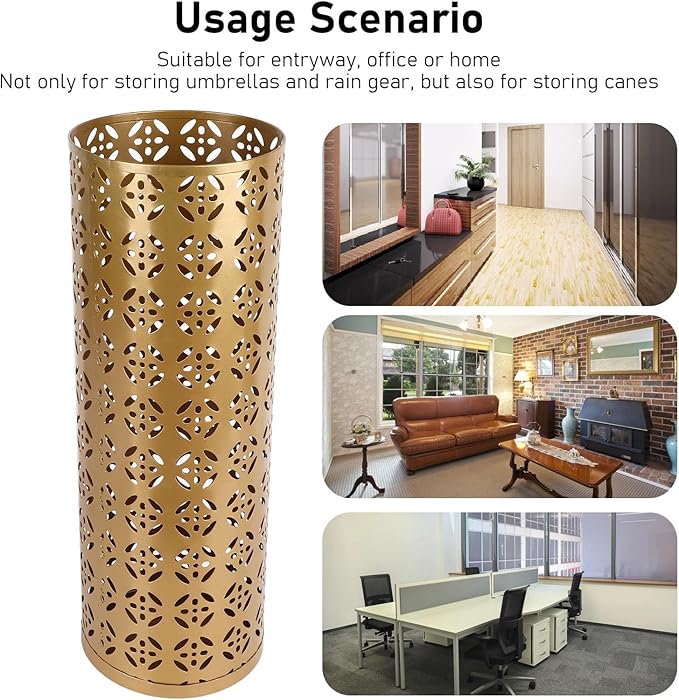 Fockety Metal Umbrella Holder, Round Proof Umbrella Storage Organizer Hollow Copper Pattern Umbrella Organizer Bin Umbrella Stand Rack for Home Entryway Hotel Office Decor (S