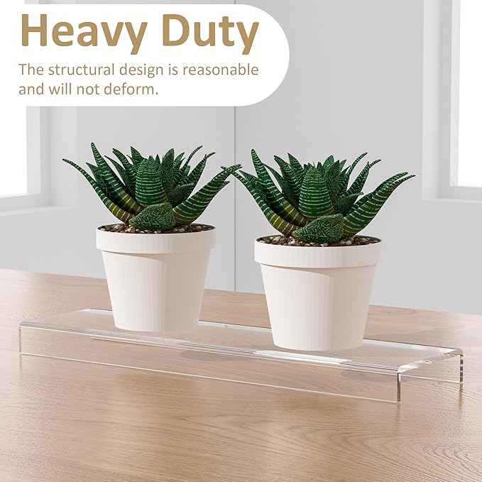 Acrylic Shelf Riser 15x3.9x1 pack of 2, Countertop Acrylic Display Storage Organizer for Shoes, Glasses, Plants, Home Decors, Perfume, Books, Dolls, 15x3.9x1 Inch