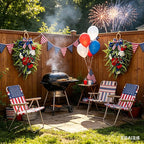 2 Pack 21'' Patriotic Teardrop Swag Wreaths Artificial 4th of July Red White Blue Floral Swag with Fern Leaves Peonies Roses for Independence Day Memorial Day Front Door Porch Cabinet Window Wall