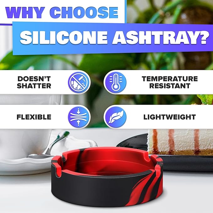3 Pcs Silicone Ashtray Outdoor – Lightweight Heat-Resistant Ash Tray Outdoors 3.3" x 0.9" – Easy to Clean, Round Multicolor Small Ashtray for Patio, Home, Travel, Office and Outdoor Table Organization