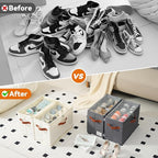 4 Pack Shoe Organizer for Closet, Foldable Shoe Storage Organizer with Adjustable Dividers and Clear Cover, Stackable Fabric Closet Shoe Organizer Storage Box Fits 32 Pairs, Gray