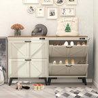 TaoHFE Farmhouse Small Shoe Cabinet Storage for Entryway,Deodorizing Shoe Organizer Cabinet Storage with 2 Flip Drawers,White flip Drawer Shoe Cabinet Hidden Cabinet Foyer,Hallway