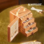 Wooden Jewelry Box for Women 4 Tier Walnut Wooden Jewelry Box with handle (Butterfly Prints A)