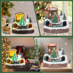 WONDER GARDEN Christmas Village Houses-Christmas Houses Village - Lighted Colorful Musical Popcorn Wagon Collectible Buildings with Moving Train for Home Indoor Decor or Gift