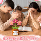 Wavwavw Christian Gift for Women Positive Handmade Crochet Doll with Bible Verse Prayer Card Pink Cream Puffs Inspirational Scripture Religious Crochet for Christmas Sunday Group Church