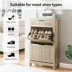 2 Flip Drawers Shoe Cabinet Storage for Entryway, Narrow Shoes Organizer Cabinet for Front Door Entrance, Hidden Wooden Hallway Shoe Rack(Oak)