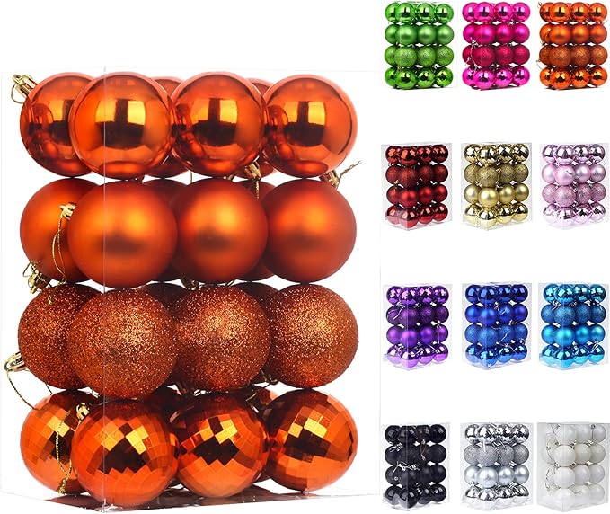 Emopeak 24Pcs Christmas Balls Ornaments for Xmas Christmas Tree - 4 Style Shatterproof Christmas Tree Decorations Hanging Ball for Holiday Wedding Party Decoration (Orange, 1.6"/4.2CM)
