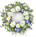 22 Inches Summer Wreaths for Front Door Spring Flower Wreath Farmhouse Spring Floral Wreaths Country Summer Door Wreath with Phalaenopsis Orchid Hydrangea Sunflower for Window Wall Porch Decoration