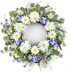 22 Inches Summer Wreaths for Front Door Spring Flower Wreath Farmhouse Spring Floral Wreaths Country Summer Door Wreath with Phalaenopsis Orchid Hydrangea Sunflower for Window Wall Porch Decoration