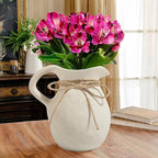 Farmhouse Ceramic Vase with Handle, Rustic Ceramic Pitcher Vases for Home Decor, Decorative Pottery Jug Flower Vase, Centerpiece for Your Kitchen/Bedroom/Office/Living Room/Shelf/Mantel