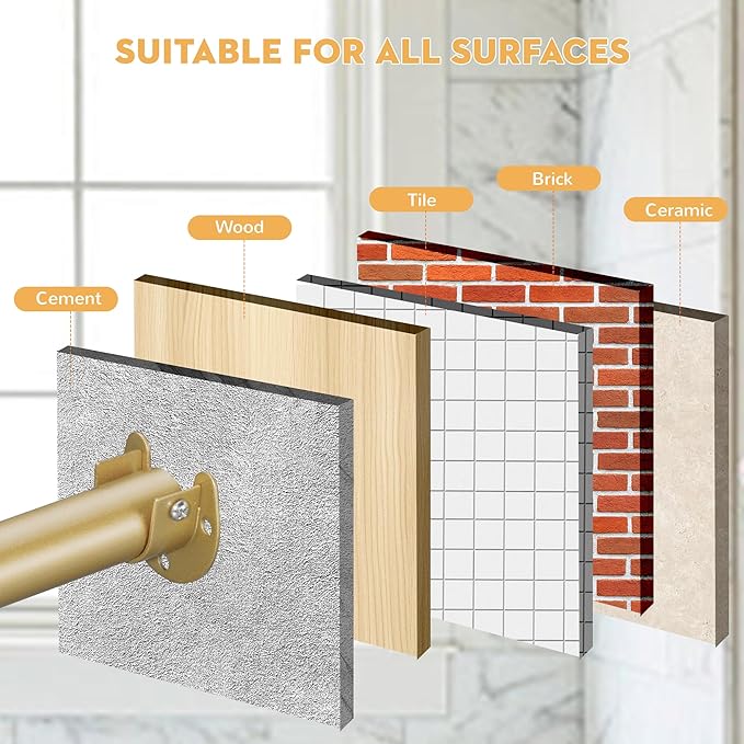 1.3 Inch Diameter Closet Rods for Hanging Clothes 17-64 Inch Adjustable, Metal Heavy Duty Closet Pole, Gold Closet Bar for Hanging Clothes, Suitable for Closet, Wardrobes, Bathroom, Windows