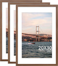 20x30 Picture Frame Brown Set of 3, Display Pictures 16x24 with Mat or 20 x 30 Without Mat, Poster Frames 20x30 for Wall Hanging Horizontal and Vertical