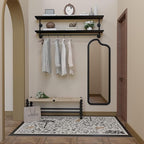 Black Clothes Rack 60in, 2-Tier Wall Mounted Garment Rack with Real Wood Shelf, Heavy Duty Hanging Clothes Rack, Multi-Purpose Hanging Rod, Space-Saving Closet Storage