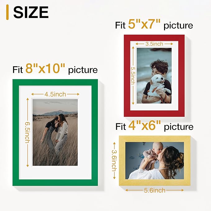 Vittanly 15 Pack Picture Frames Collage Wall Decor, Multi Sizes Including 3pcs 8x10, 6pcs 5x7 and 6pcs 4x6 Photo Frames, Gallery Frame Set for Wall or Tabletop Display, Green, Red and Gold