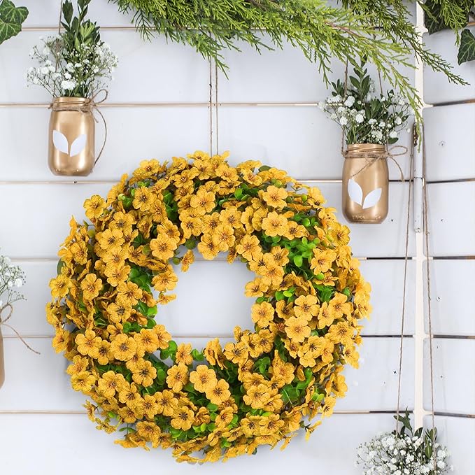 20 Inch Spring Summer Wreaths for Front Door, Artificial Flowers Violet Silk Floral Wreaths with Fake Plants Green Eucalyptus Leaves for Outdoors Farmhouse Wall Wedding Porch Home Decor
