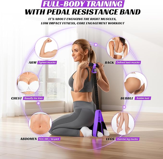 Multifunction Foot Pedal Resistance Band, Portable Leg & Arm Workout Equipment for Full Body Strength, Yoga, Pilates, Physical Therapy & Stretching, Core/ABS Ab Machine for Home Gym