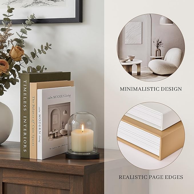 JARLINK Beautiful Decorative Books, Set of 3 Stackable Fake Books for Coffee Table, Shelf & Mantel Decor - Modern Home Decor W/Hidden Storage for Photos, Keepsakes & Living Room Styling, Olive Green