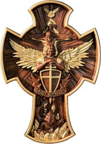 BGCOPPER Saint Michael Cross Wall Decor, Wooden Holy Trinity Crucifix Wall Cross, Jesus Cross for Wall Hanging Christmas Gift (20 Inch)