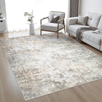 10x12 Area Rug Living Room Rug: Washable Modern Abstract Soft Thin Rug Indoor Floor No Slip Stain Resistant Carpet for Bedroom Dining Room Farmhouse Nursery Home Office - Brown Grey