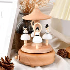 Natural Solid Wood Handcrafted Beech Wooden, Musical FigureTotoro/Carousel/Fairy/Ballerina Figurine,Rotating Hand Crank Mechanism Music Box,Musical Decorations (Ballet Dancers)