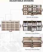 STO STO Shoe Organizer for Closet, Fits Up to 16 Pairs, XL Shoe Box Containers with Adjustable Dividers, Clear Cover Shoe Storage Bins, Stackable Space Saving Shoes Holder for Shoes and Boots, Beige