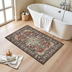 U'Artlines 2x3 Washable Boho Area Rug, Small Non Slip Vintage Doormat for Indoor Front Door Ultra Thin Mat Carpet for Entryway Kitchen Bathroom Bedroom Rust＆Teal