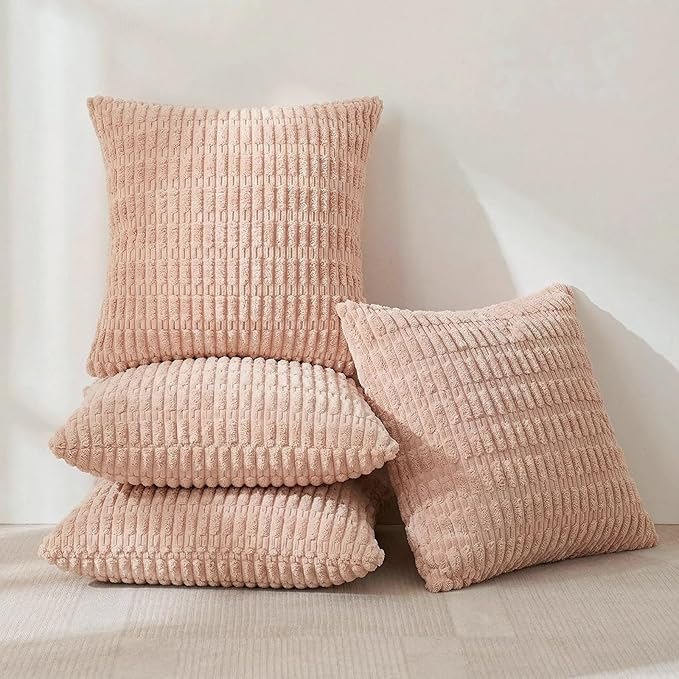Fancy Homi 4 Packs Decorative Throw Pillow Covers for Living Room Couch Bed, Modern Farmhouse Boho Home Décor Accent Cushion Case, 20" x 20", Blush Pink