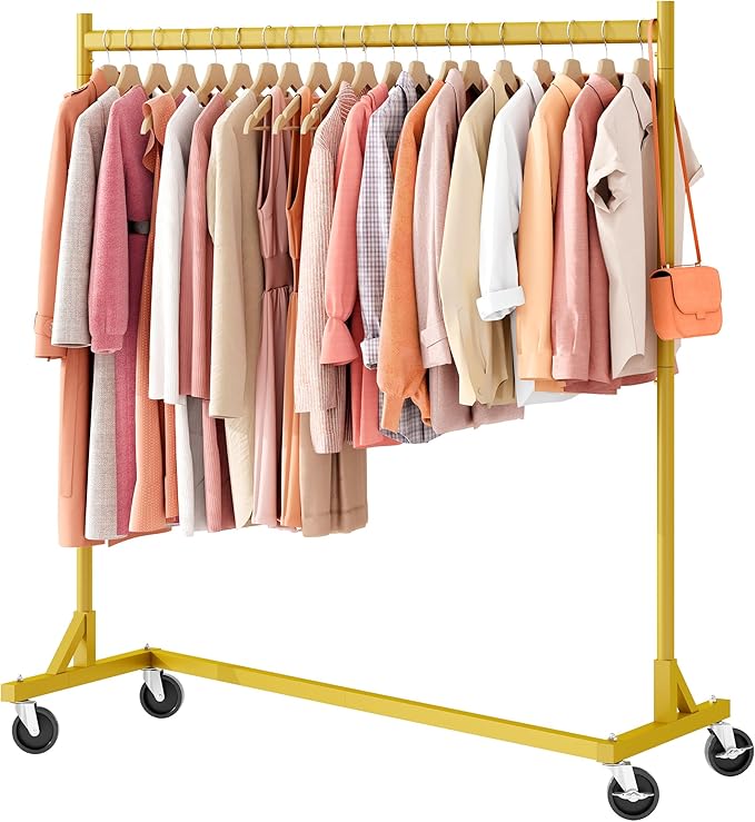 Hoctieon Z Rack, Rolling Clothes Racks with Z-Base, Heavy Duty Garment Rack, Clothing Racks for Hanging Clothes, Sturdy Metal Hanging Holder, Clothes Organizer Rack, Gold