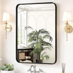 Sweetcrispy Bathroom Wall Mirror, 36x24 Inch Wall Mount Mirror for Over Sink, Modern Rounded Rectangle Vanity Mirrors with Matte Metal Framed, for Home Decor, Living Room, Bedroom, Black