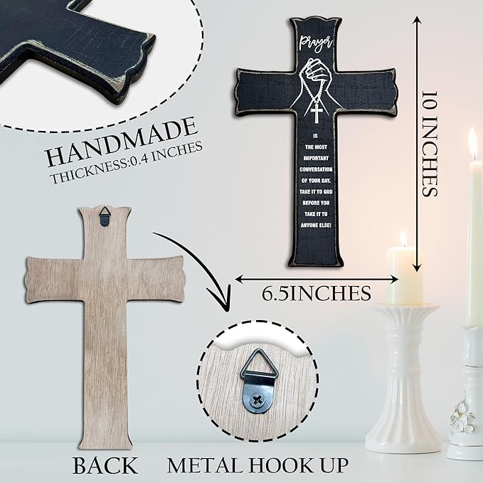 Cross Wall Decor - Black Scripture Wooden Cross For Wall - Gothic Wooden Hanging Signs Easter Decor for Home Office Church Baptism - Christian Gifts for Men Women (Prayer) - A09