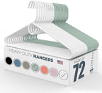 Neaties Heavy Duty Clothes Hangers 50+ Pack (72 Count) – Made in the USA – 8lb Capacity Plastic Hangers for Adult Clothing – Durable for Pants, Coats, Jackets, or Jeans – White & Mint