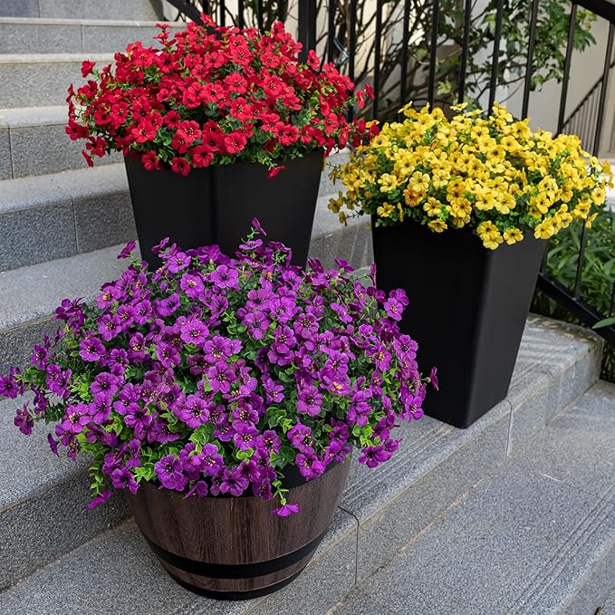 Lnoicy 20 Bundles Artificial Flowers for Outdoor Fake Plants for Spring Decoration,Faux Eucalyptus Flowers for Planter UV Resistant Lifelike for Home Porch Garden（Fuchsia）