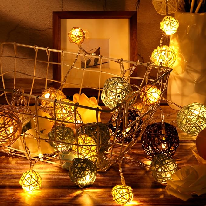 Patelai 36 Pcs Wicker Rattan Balls Decorative Balls for Vase Centerpiece Bowls Orbs Filler for Home Decor,4 Sizes(Cute Color,2.4'',2'',1.6'',1.2'')