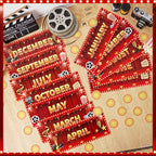 Zonon 48 Pcs Months of the Year Bulletin Board Set 12 Monthly Headliners Holiday Seasonal Monthly Bulletin Board Borders with 36 Round Blank Confetti Cutouts for Classroom(Movie Night Style)